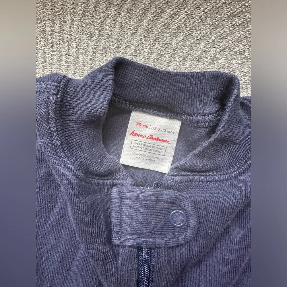 Hanna Andersson 100% Organic Cotton Navy Zip Footed Pajamas